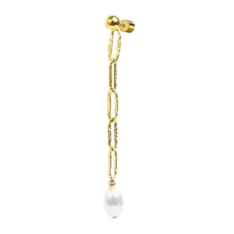 Marlù - Orecchino pendente con catena e perla irregolare gold | Rohome