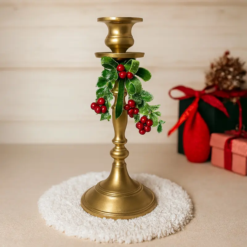 Mascagni Porta Candela Oro Natalizio H24xØ11