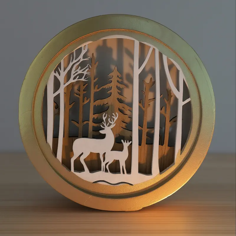 Mascagni Quadretto Tondo LED Oro 14 cm Paesaggio Natale