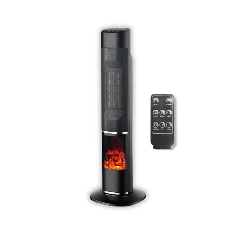 MOHOME Stufa Ceramica Caminetto PTC Verticale Riscaldamento Elettrico Termoregolabile Effetto Fuoco Fiamma Led Camino 2 Potenze Calore Timer 24h Telecomando Oscillazione Trasportabile Silenzioso