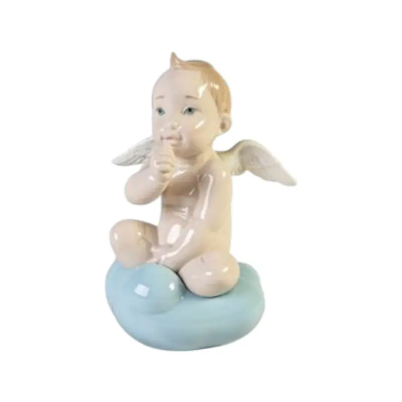NAO Lladrò Scultura Porcellana Angelo Nuvola Blu Rosa 17x12 cm