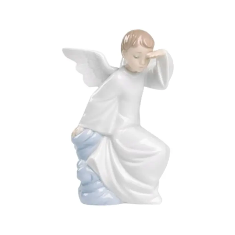 NAO Lladrò Scultura Porcellana Angelo Vegliando su di Te 16x10x9 cm
