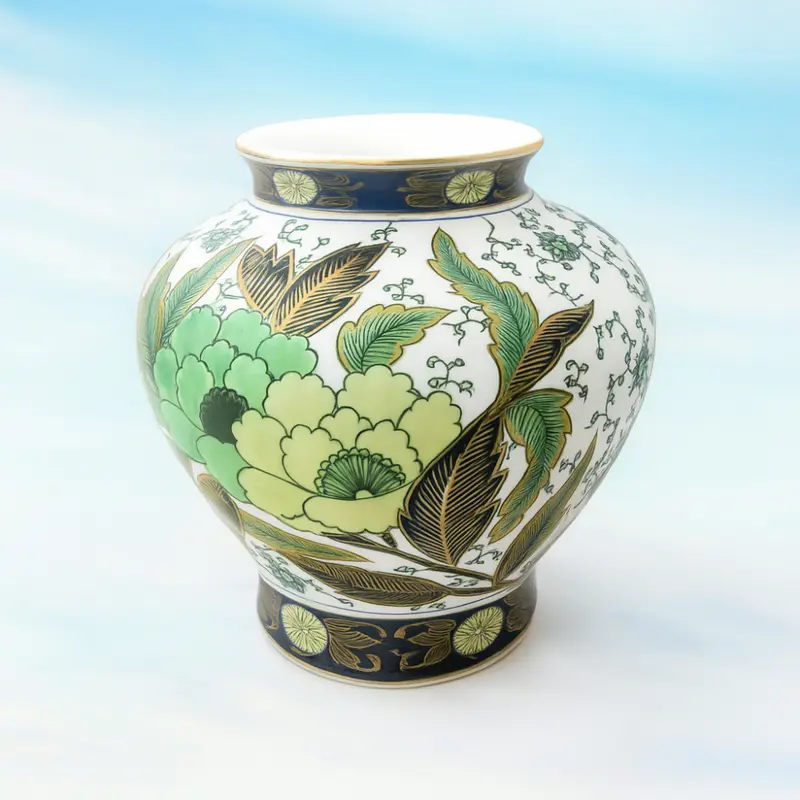 Nazzareno De Santis Vaso Porcellana Decoro Liberty Filo Oro H26x23 cm