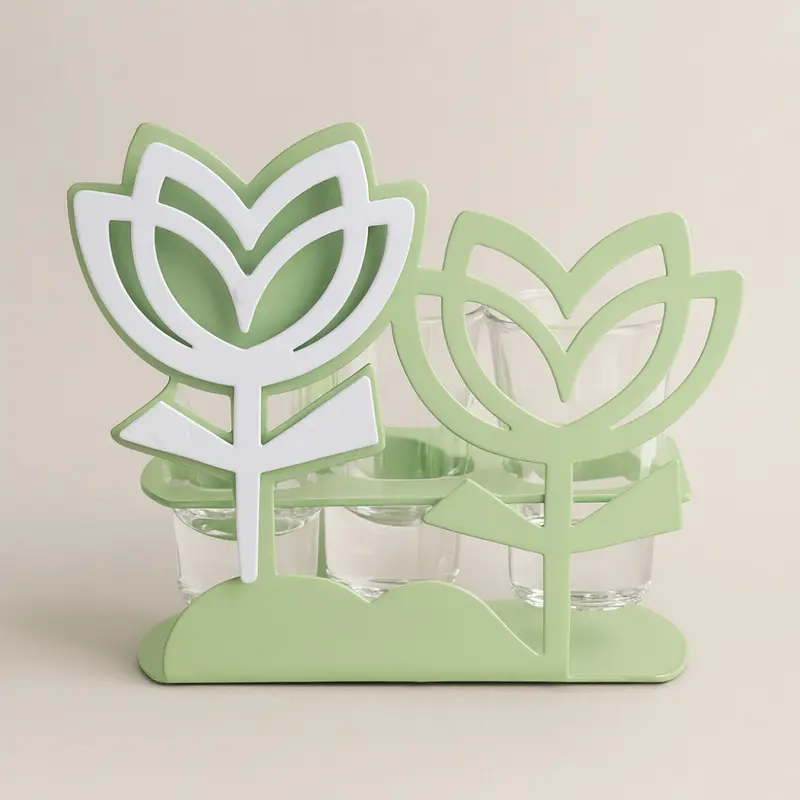 Negò Porta Bicchierini Liquore Tulipani Metallo Decorato Elegante