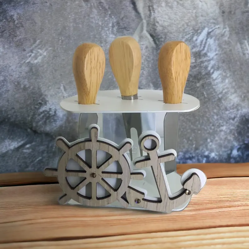 Negò Porta Set Formaggio 3 Coltelli Metallo Mare 15x14 cm