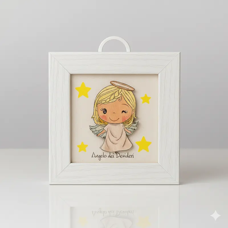 Negò Quadretto in Legno Bianco Angelo dei Desideri 12,5×12,5 cm