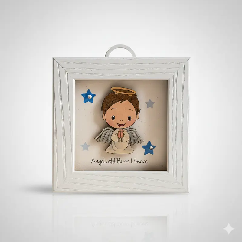 Negò Quadretto in Legno Bianco Angelo del buon Umore 12,5×12,5 cm