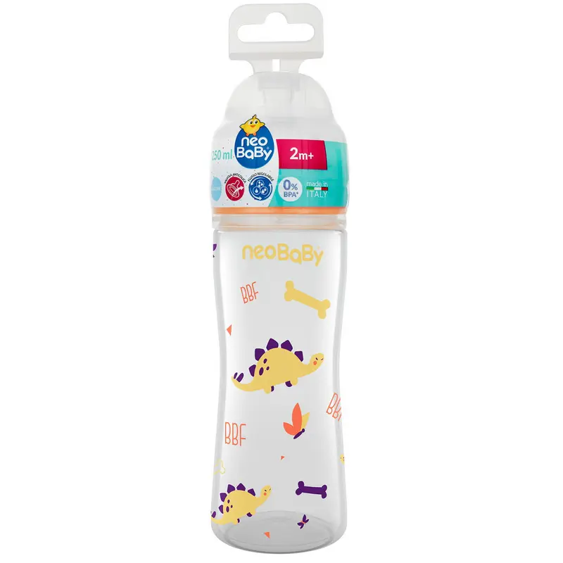 NEO BABY BIBERON PP SILICONE DINO ARANCIO 2m+ 250 ML