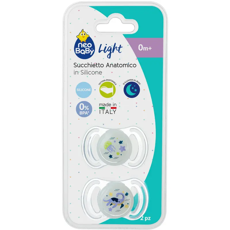 NEO BABY SUCCHIETTO 2 PEZZI ANATOMICO IN SILICONE MINI GLOW 0m+