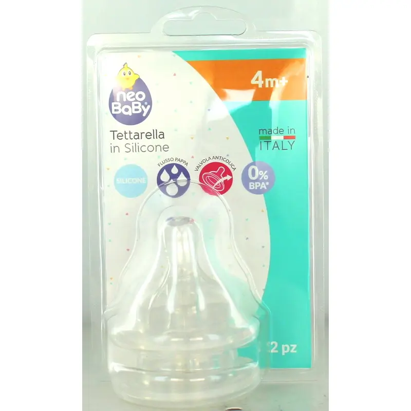 NEO BABY TETTARELLA SILICONE COLLO LARGO FLUSSO PAPPA 2 PEZZI