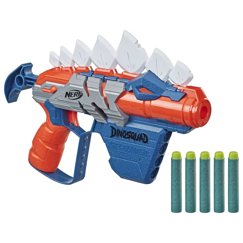Nerf Dinosquad - Stegosmash (Blaster Con Supporto Per 4 Dardi - Design Stegosauro Spinoso - Include 5 Dardi Nerf Elite)