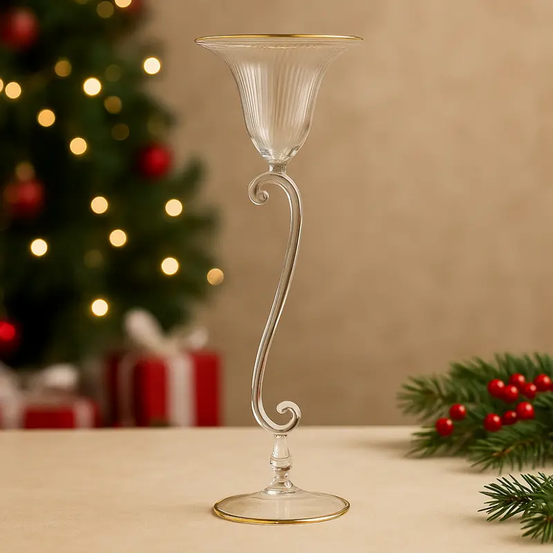Noel Porta Candela H26 Vetro Soffiato Oro – Eleganza Trasparente