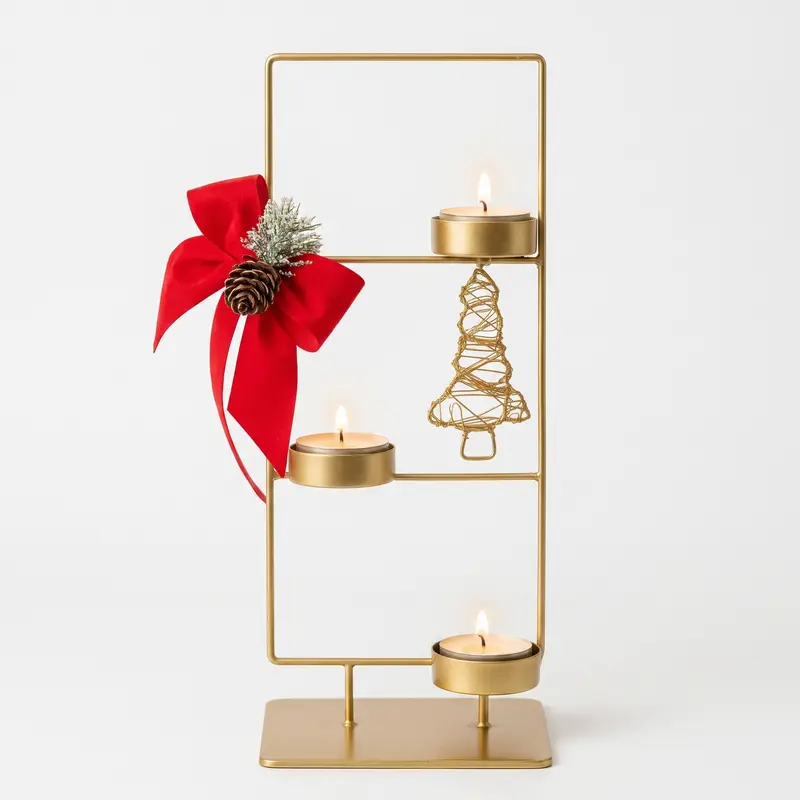 Noël Porta Candele Oro 3 Tea Light – H 37,5 cm × L 16 cm