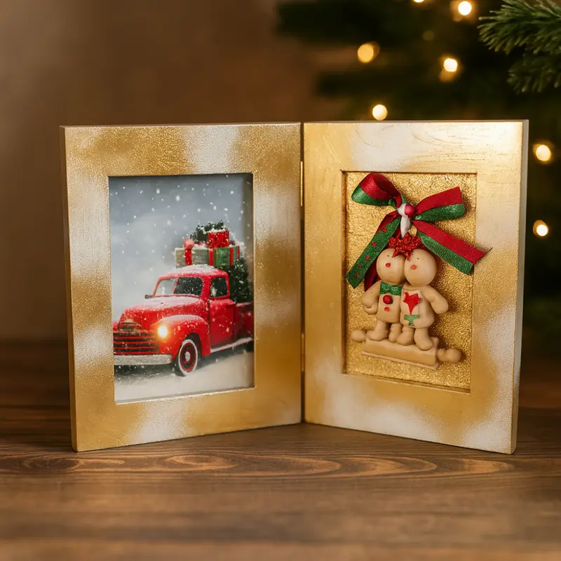 Noël – Porta Foto Cornice in Legno 24x36 cm con Decoro Oro