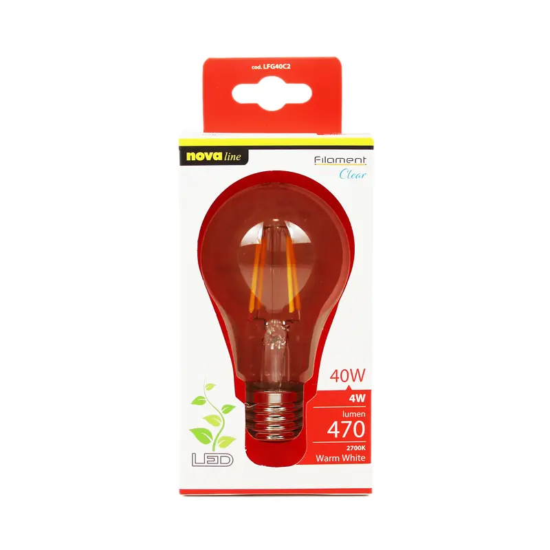 NOVALINE LAMPADINA LED FILAMENTO GOCCIA 4W=40 W E27 RISPARMIO ENERGETICO 87%