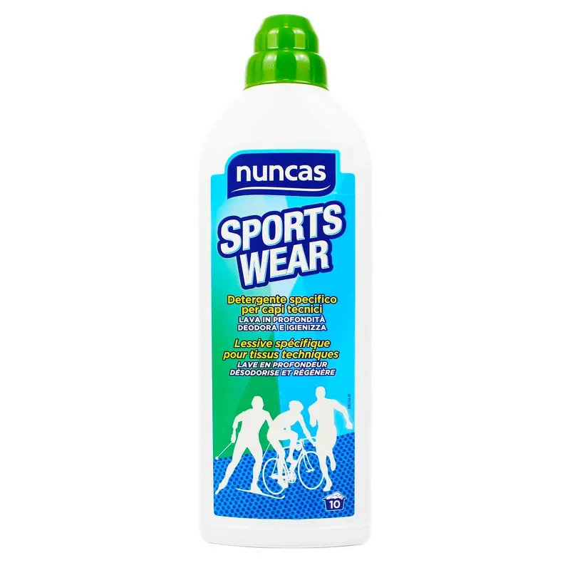 NUNCAS SPORTS WEAR DETERSIVO BUCATO LIQUIDO CAPI SPORTIVI 10 LAVAGGI 750 ML