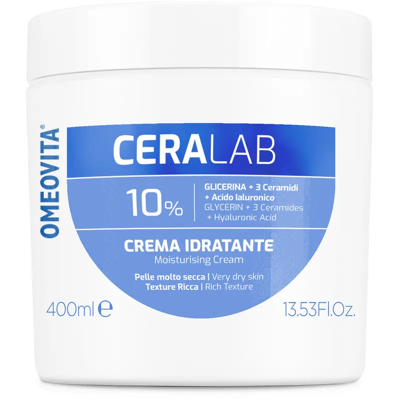 OMEOVITA CERALAB 10% CREMA CORPO IDRATANTE GLICERINA, CERAMIDI, ACIDO IALURONICO PER PELLE MOLTO SECCA VASO 400 ML