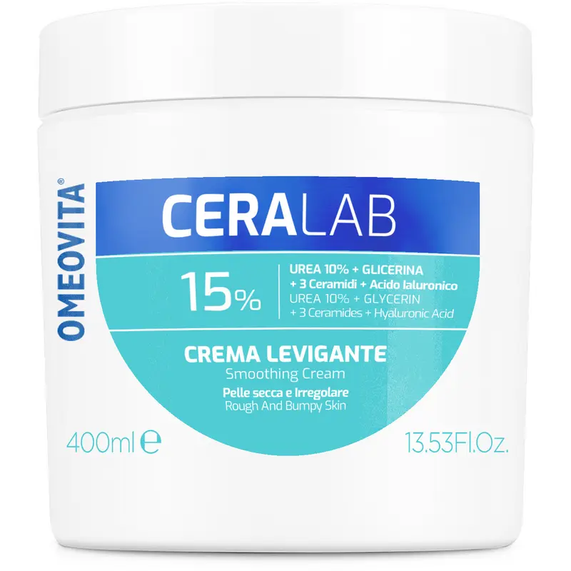 OMEOVITA CERALAB 15% CREMA CORPO LEVIGANTE UREA 10% + GLICERINA, ACIDO IALURONICO, CERAMIDI PER PELLE SECCA e IRREGOLARE VASO 400 ML