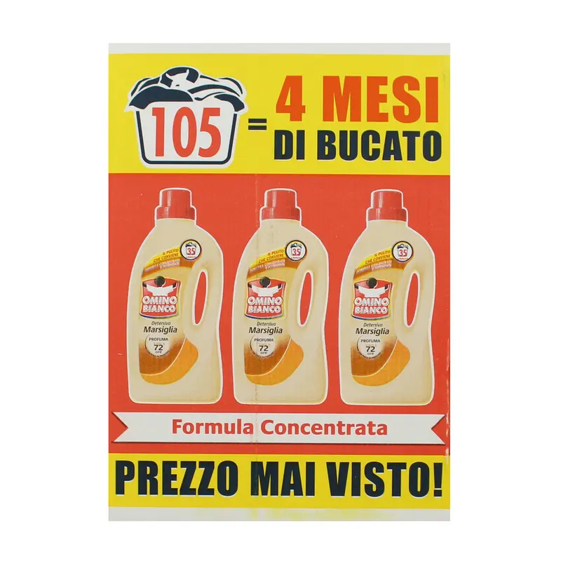 OMINO BIANCO DETERSIVO LIQUIDO BUCATO LAVATRICE MARSIGLIA 35 LAVAGGI x 3 PEZZI 4200 ML