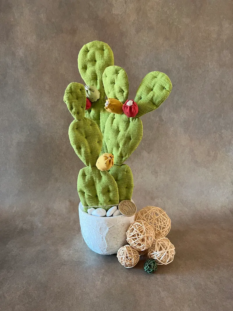 Opuntia verde chiaro vaso in ceramica opaca motivo foglie in pronta consegna