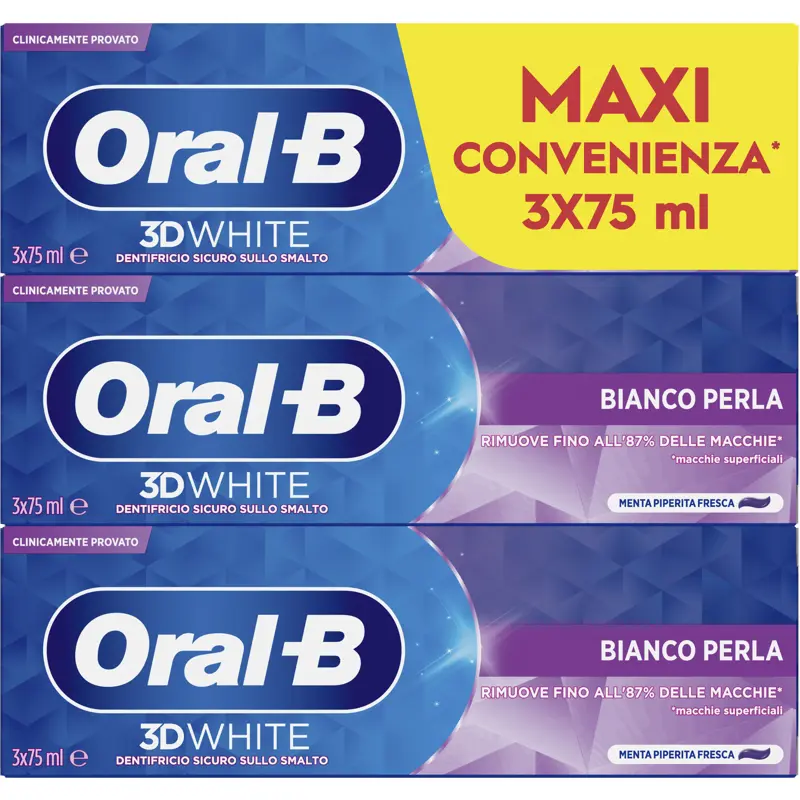 ORAL B DENTIFRICIO 3D WHITE BIANCO PERLA 3 PEZZI DA 75 ML