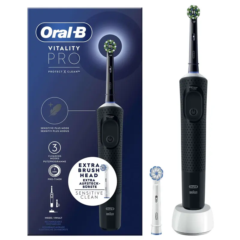 Oral-B Vitality Spazzolino Elettrico Ricaricabile Pro Nero, 2 testine