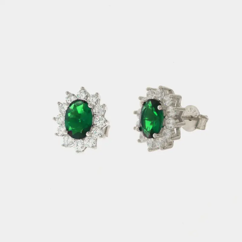 Orecchini in Argento con zirconi bianchi e verde a lobo | Rohome