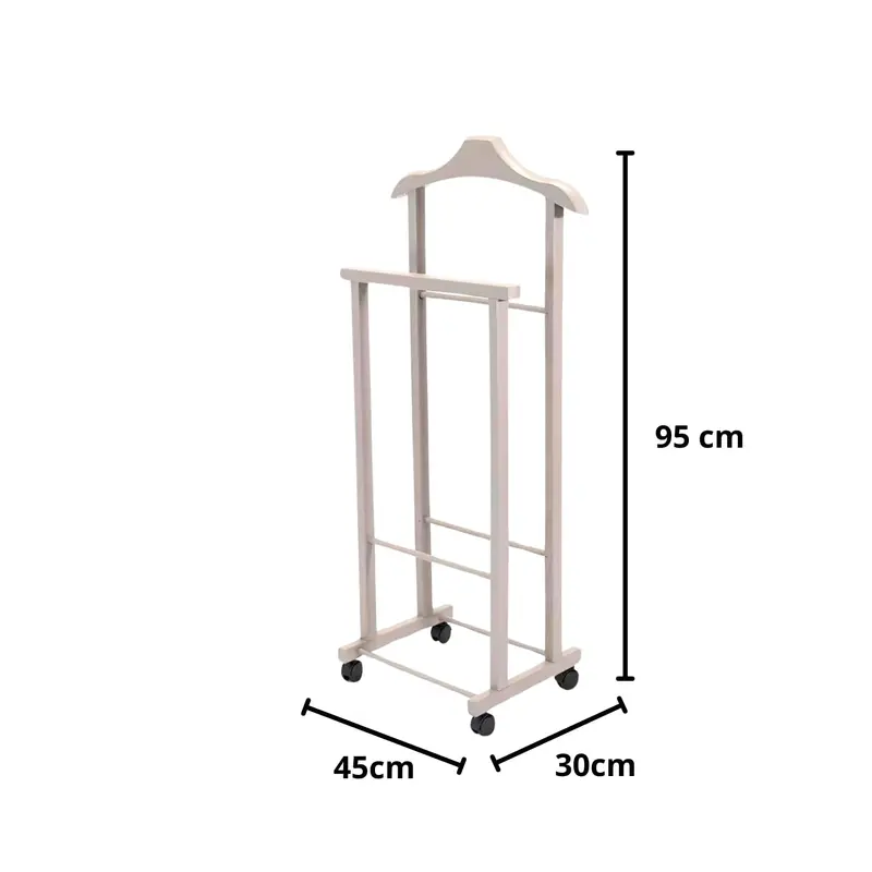 OWIJI Indossatore Appendiabiti Legno Faggio Rotelle Servo Muto Doppio Dimensioni 45 x 30 x 95 cm Appendiabiti Vestiti Camera Letto Cabina Armadio