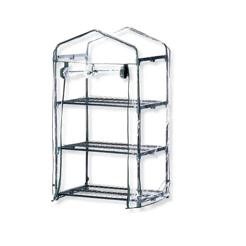 OWIJI Serra 3 Ripiani Acciaio Verniciato Telo Trasparente PVC Porta Avvolgibile 69 x 49 x 126 cm Giardino Terrazzo Balcone Coltivazione Giardinaggio Piante Impermeabile