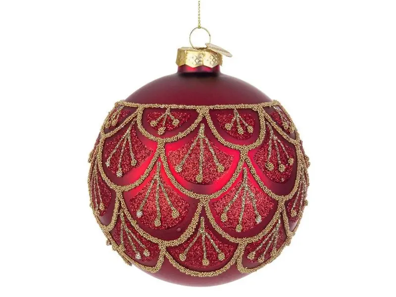 Palla di Natale vetro rosso scuro ed oro D. 10cm | Rohome