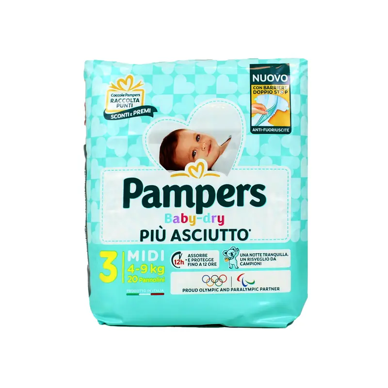 PAMPERS PANNOLINI BABY DRY 3 MIDI 4-9 Kg 20 PZ.