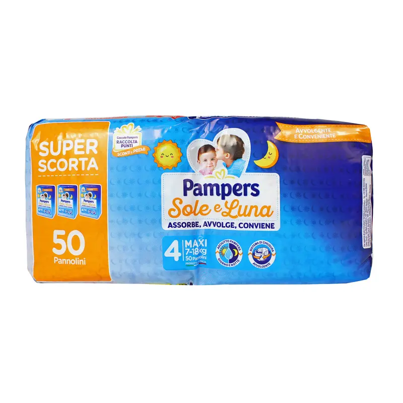 PAMPERS PANNOLINI SOLE E LUNA 4 MAXI 7-18 KG 50 PEZZI