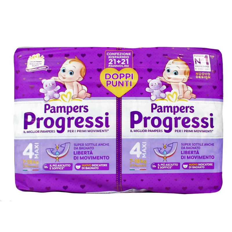 PAMPERS PROGRESSI 4 MAXI 7-18 KG 21+21 PEZZI PACCO DOPPIO