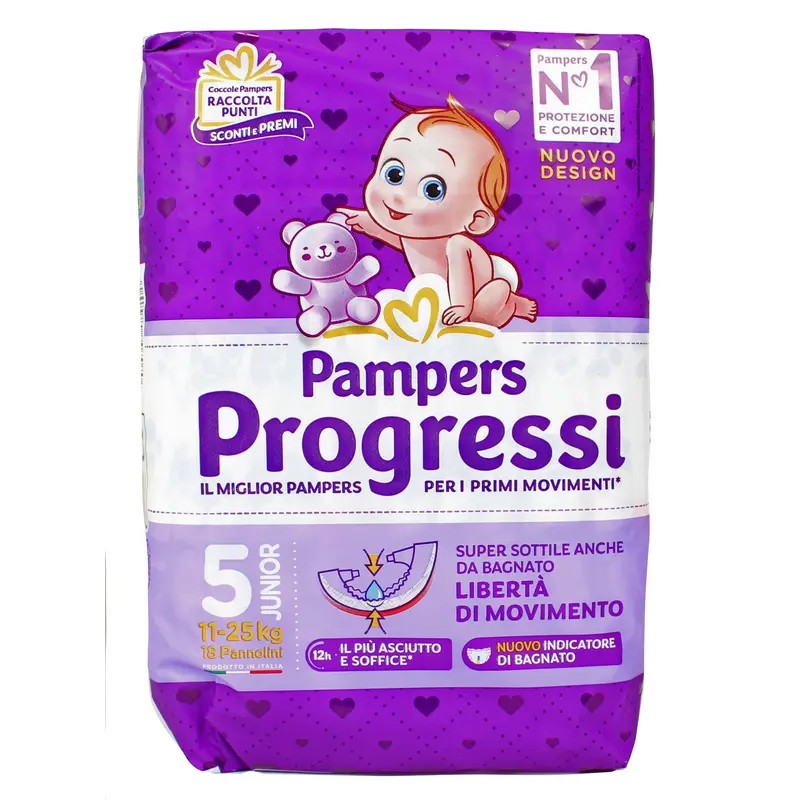 PAMPERS PROGRESSI 5 JUNIOR 11-25 KG 18 PEZZI