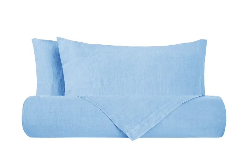 Parure copripiumino in puro lino stone washed Azzurro