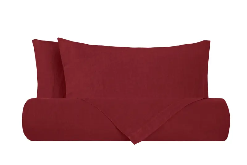 Parure copripiumino in puro lino stone washed Bordeaux