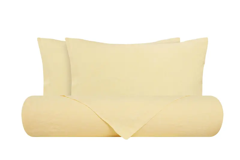 Parure copripiumino in puro lino stone washed Giallo Pastello