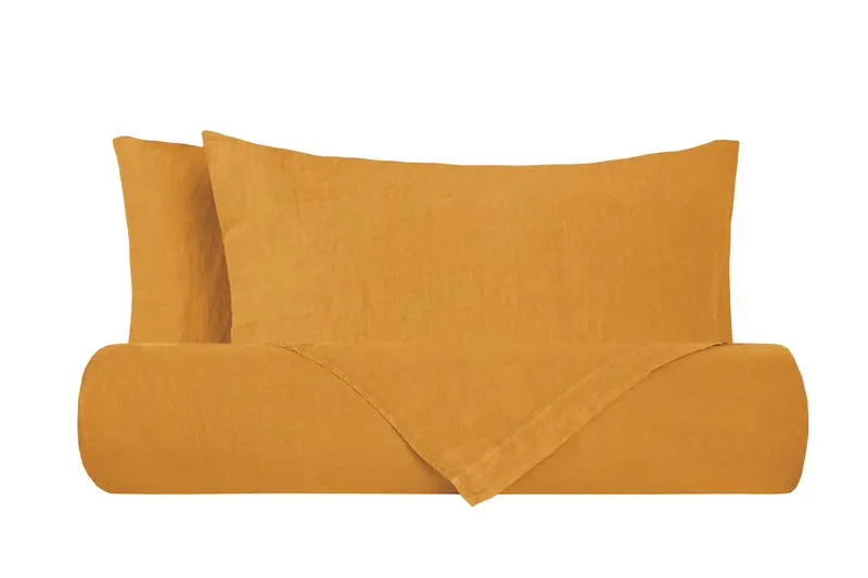 Parure copripiumino in puro lino stone washed Ocra