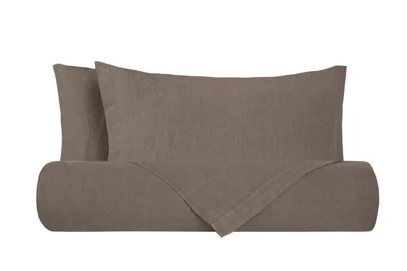Parure copripiumino in puro lino stone washed Tortora