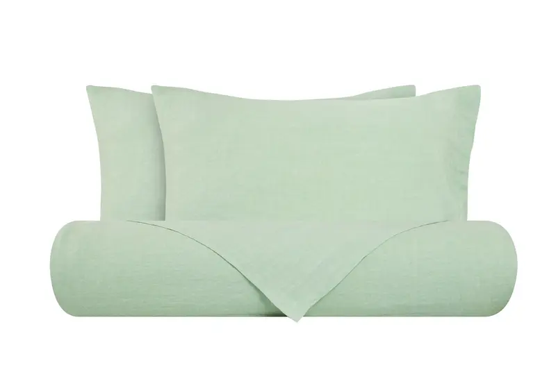 Parure copripiumino in puro lino stone washed Verde Menta