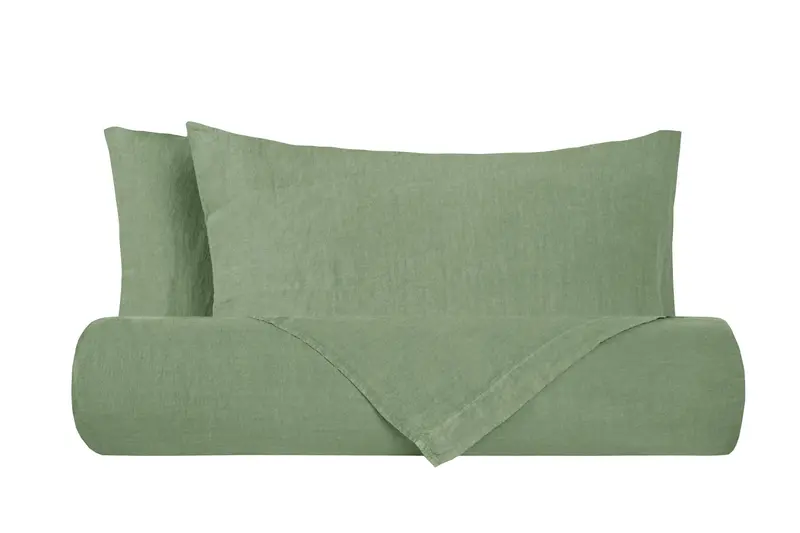 Parure copripiumino in puro lino stone washed Verde Oliva