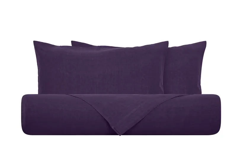 Parure copripiumino in puro lino stone washed Viola