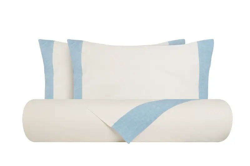 Parure Letto Federe Misto Lino Made in Italy NATURALE/AZZURRO