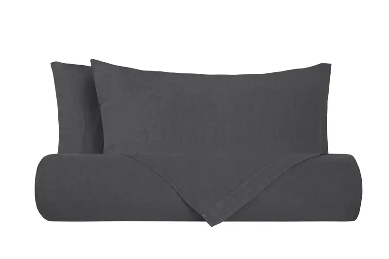Parure letto in Puro Lino Stonewashed Grigio Tifone