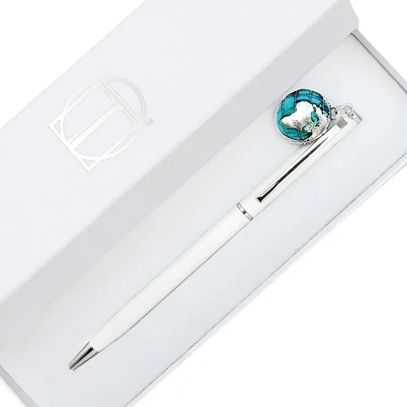 Penna argento con ciondolo globo| Rohome