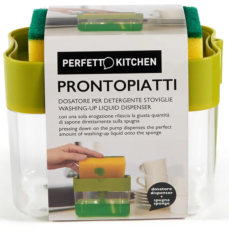 PERFETTO PRONTOPIATTI DOSATORE DISPENSER DETERGENTE STOVIGLIE CON SPUGNA