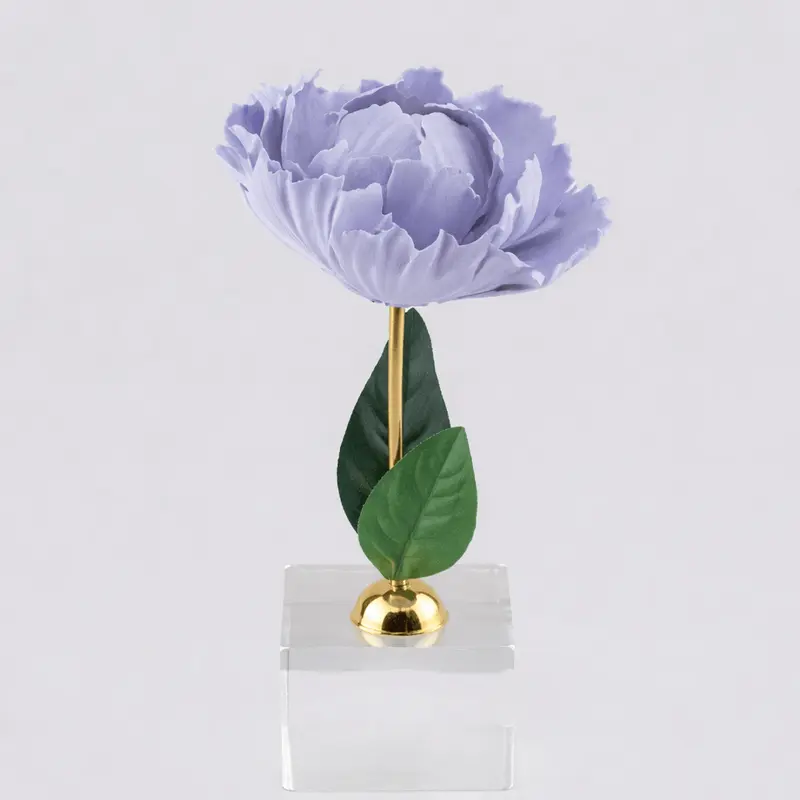 Pianta Peonia in ceramica colore lilla su base cubo h.18cm | Rohome