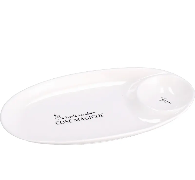 Piatto vassoio in ceramica con porta salsa ovale | Rohome