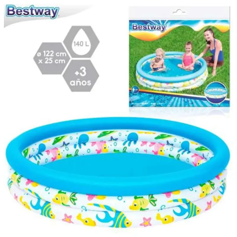 Piscina Gonfiabile Con 3 Anelli Ocean Life 122X25Cm 510090 X1
