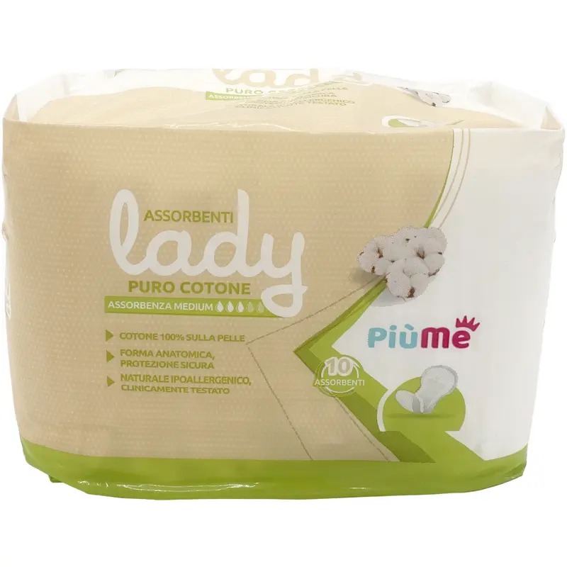 PIUME LADY ASSORBENTI PURO COTONE ANATOMICO ASSORBENZA MEDIUM 10 PEZZI